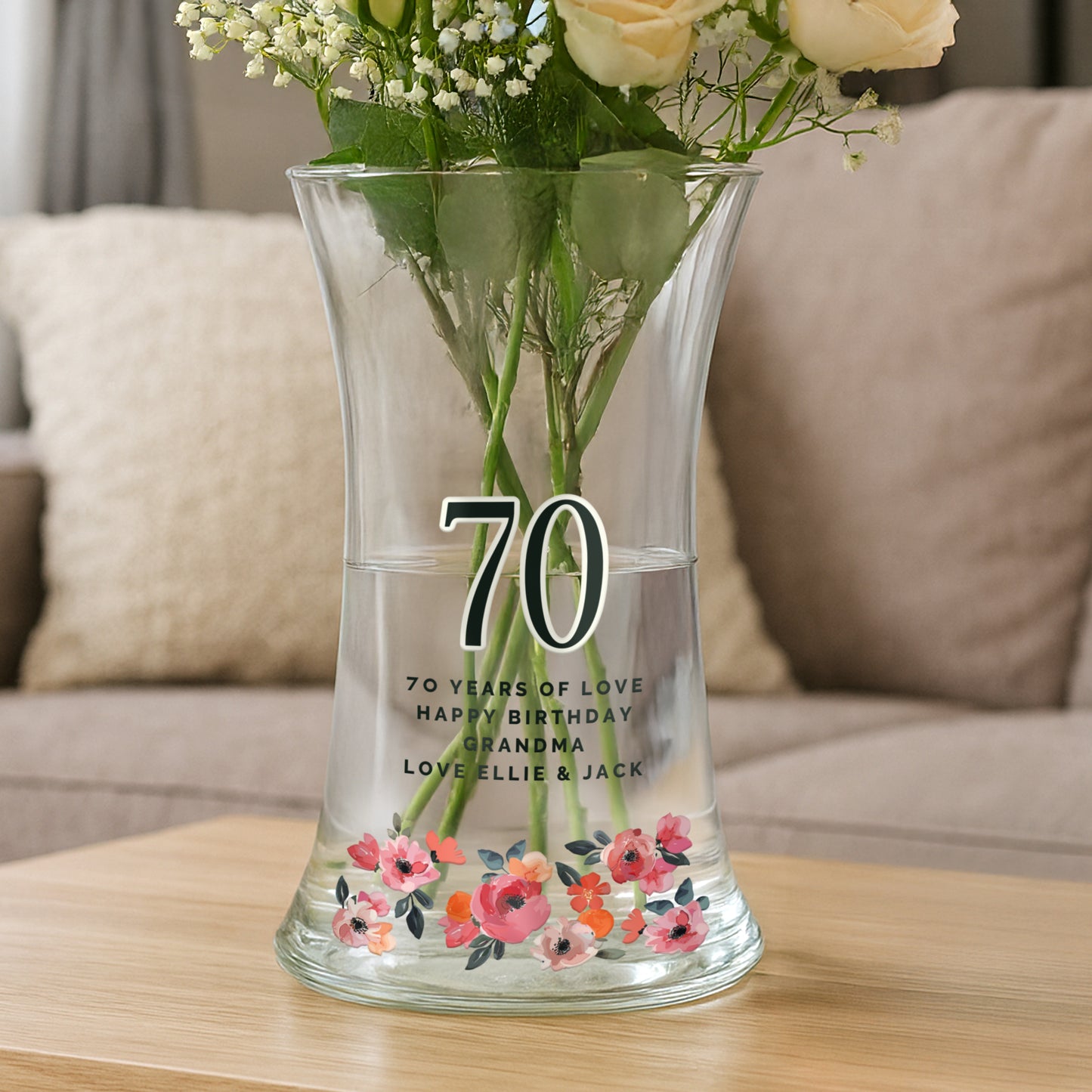 5th Anniversary Gift - Personalised Floral Waisted Vase
