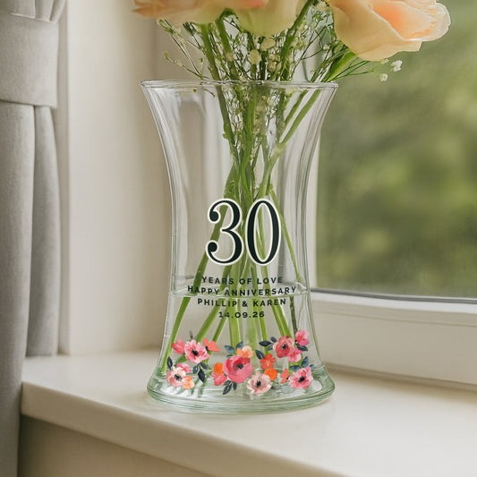 30th Anniversary Gift - Personalised Floral Waisted Vase