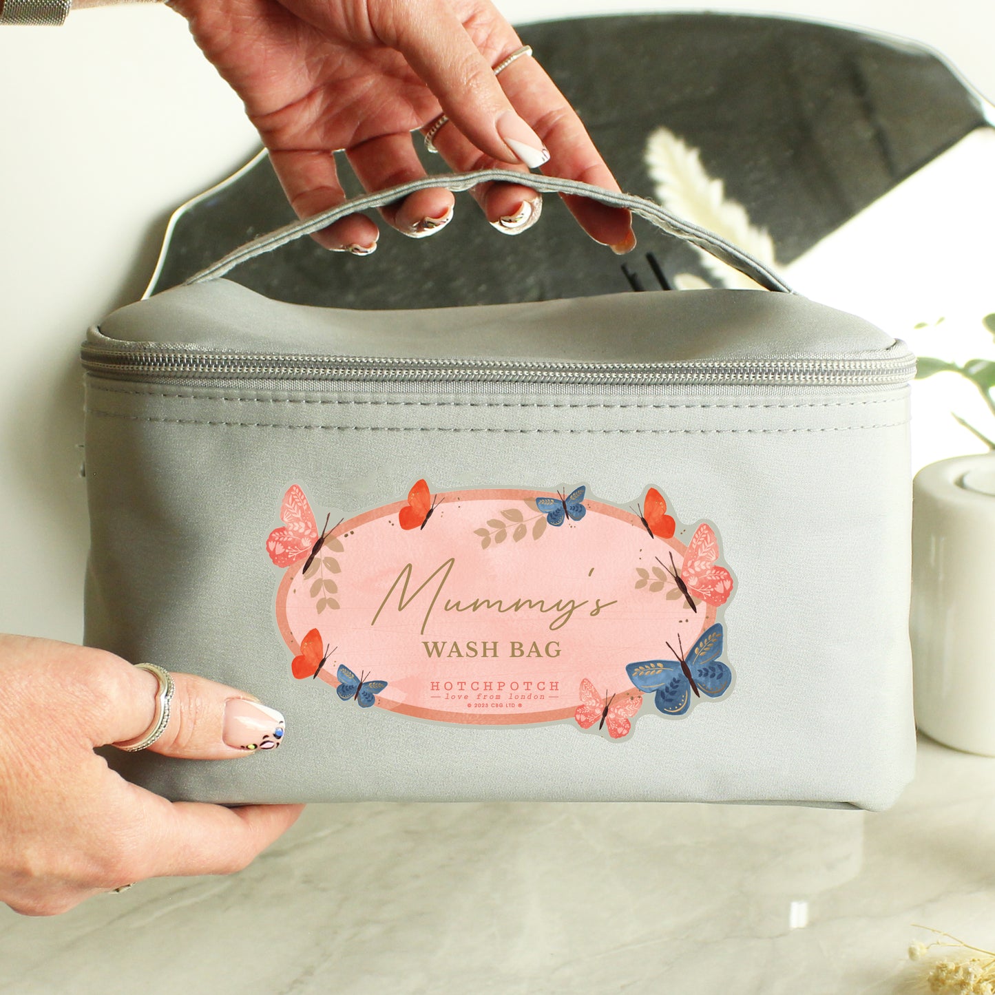 Personalised Mothers Day - Butterfly Grey Toiletry Bag