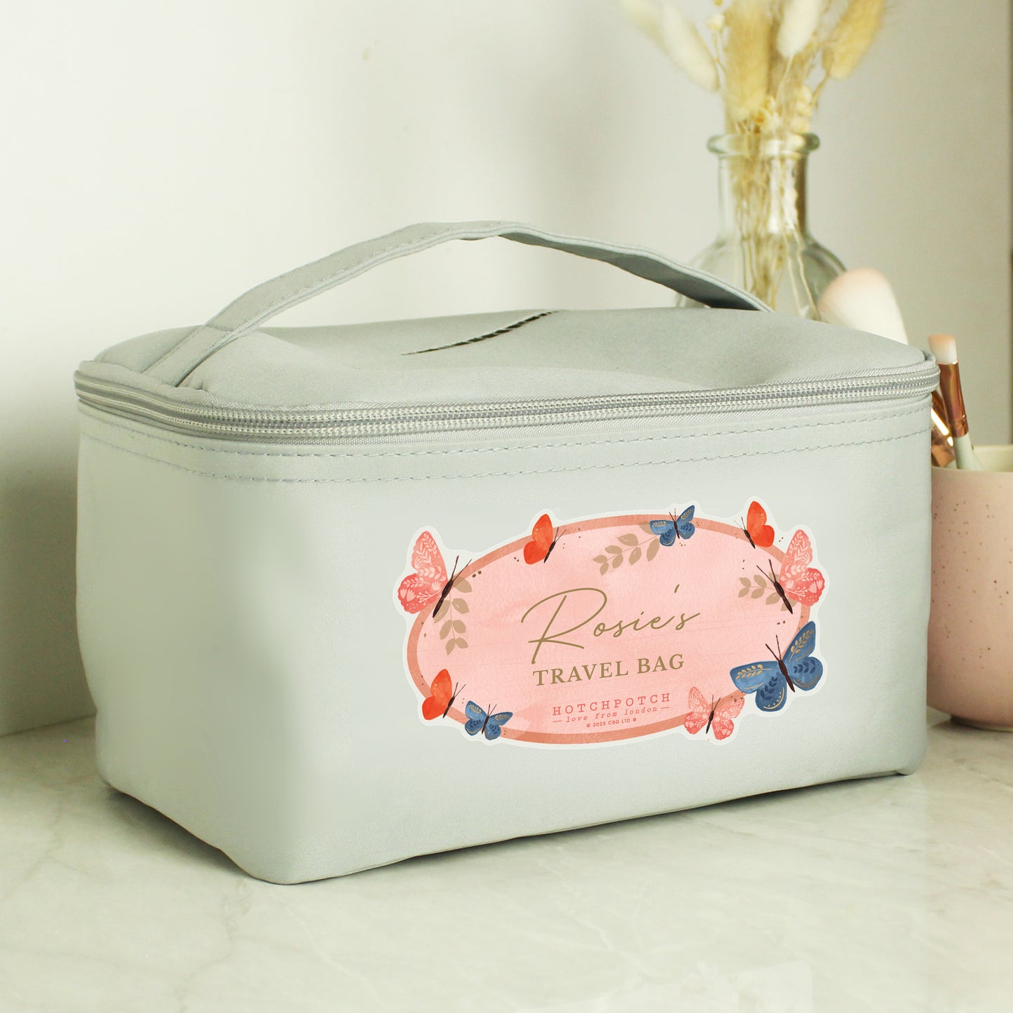 Personalised Mothers Day - Butterfly Grey Toiletry Bag