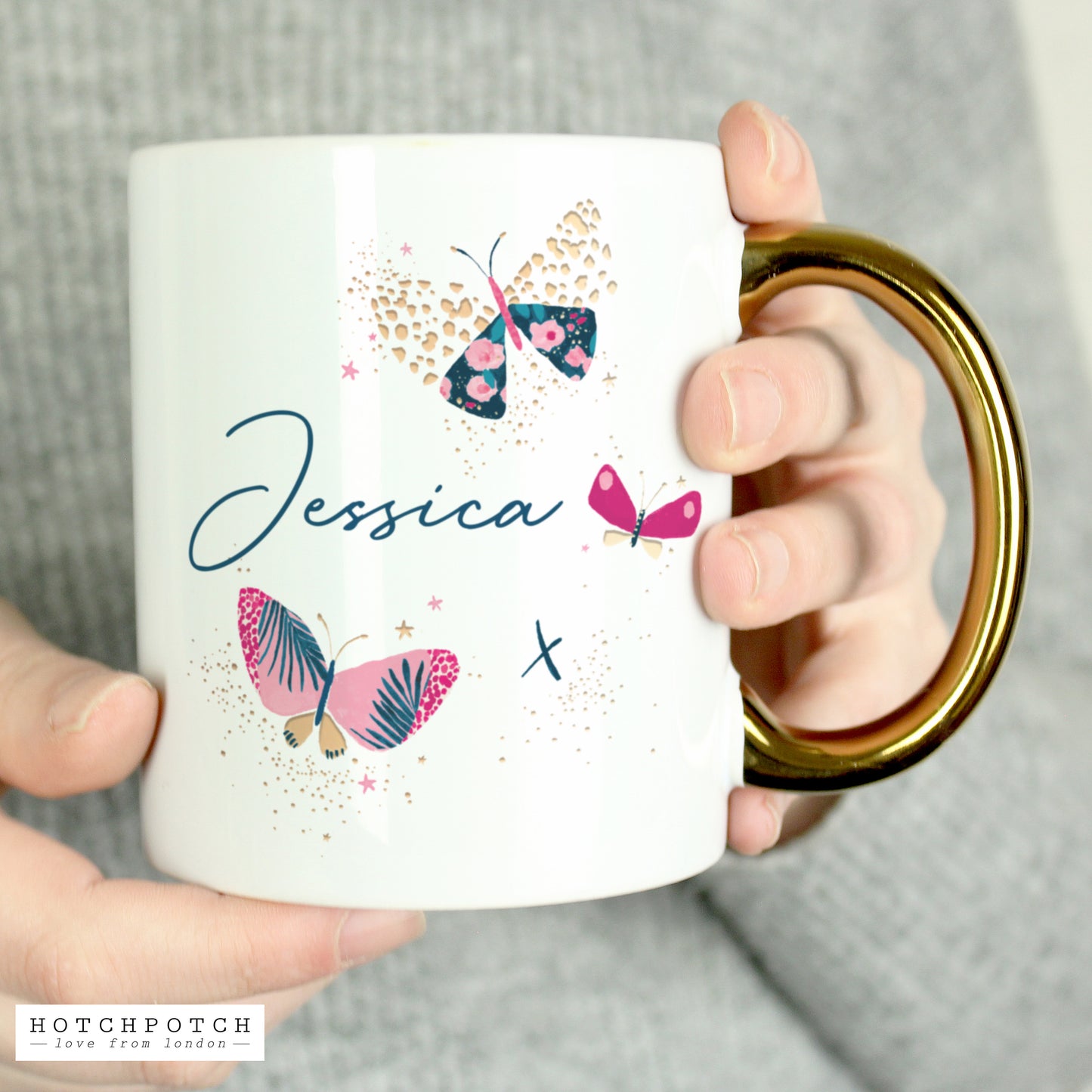 Personalised Mothers Day - Butterfly Gold Handle Mug