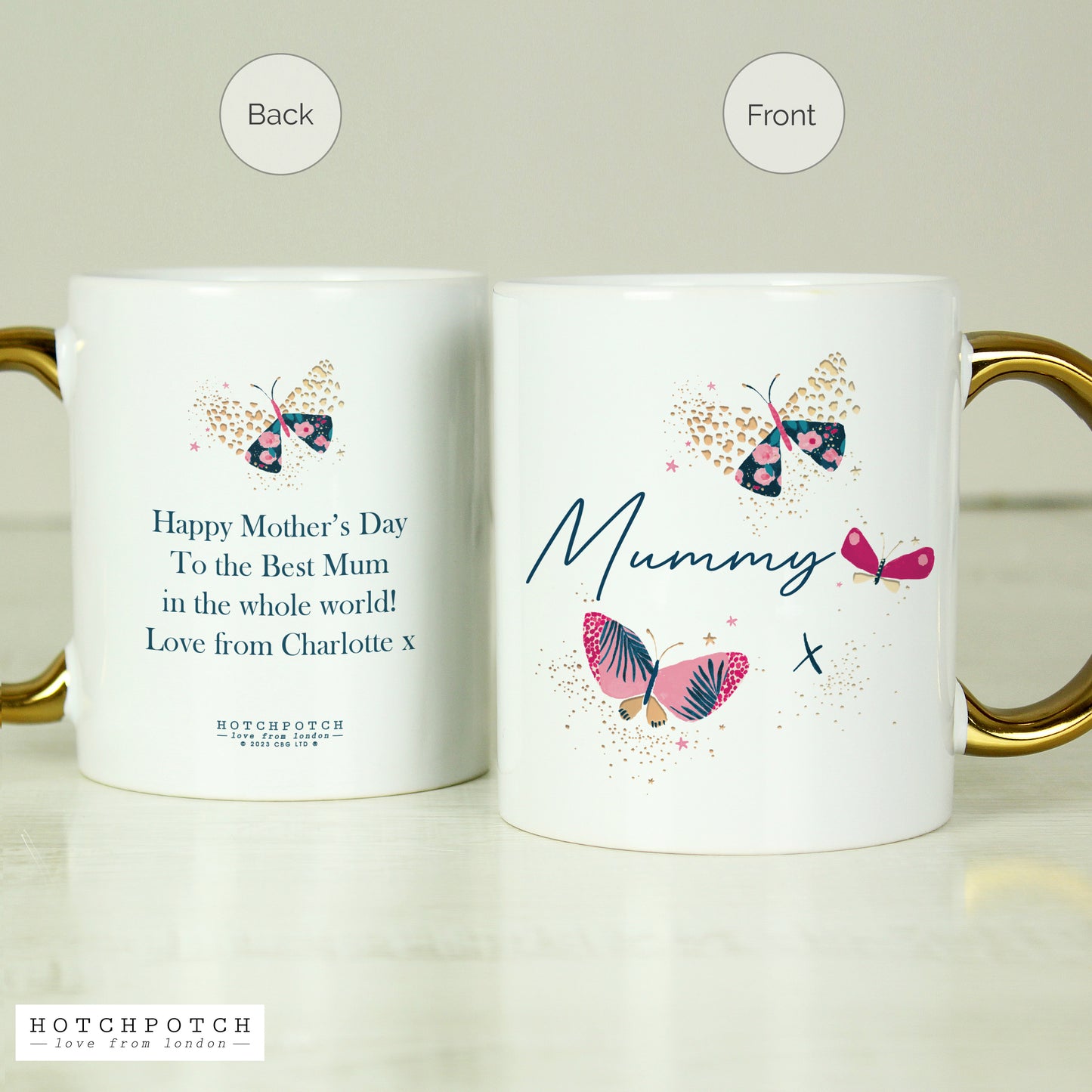 Personalised Mothers Day - Butterfly Gold Handle Mug