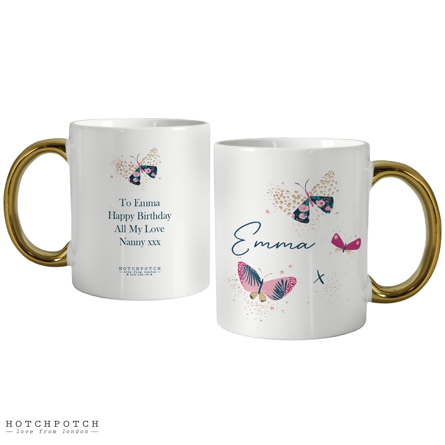 Personalised Mothers Day - Butterfly Gold Handle Mug