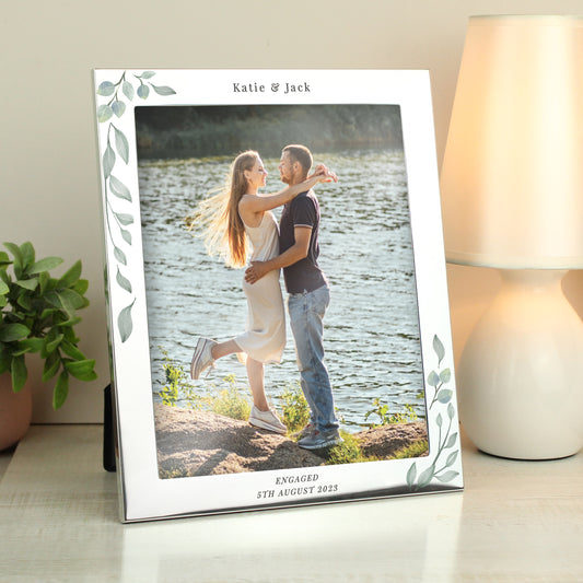 Engagement Gift - Personalised Botanical 10x8 Silver Photo Frame
