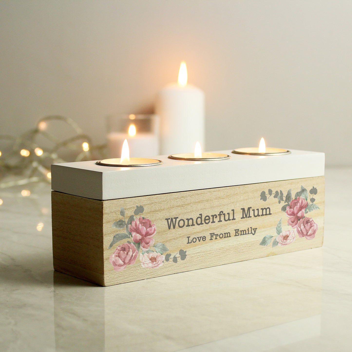 Personalised Mothers Day - Floral Watercolour Triple Tealight Box