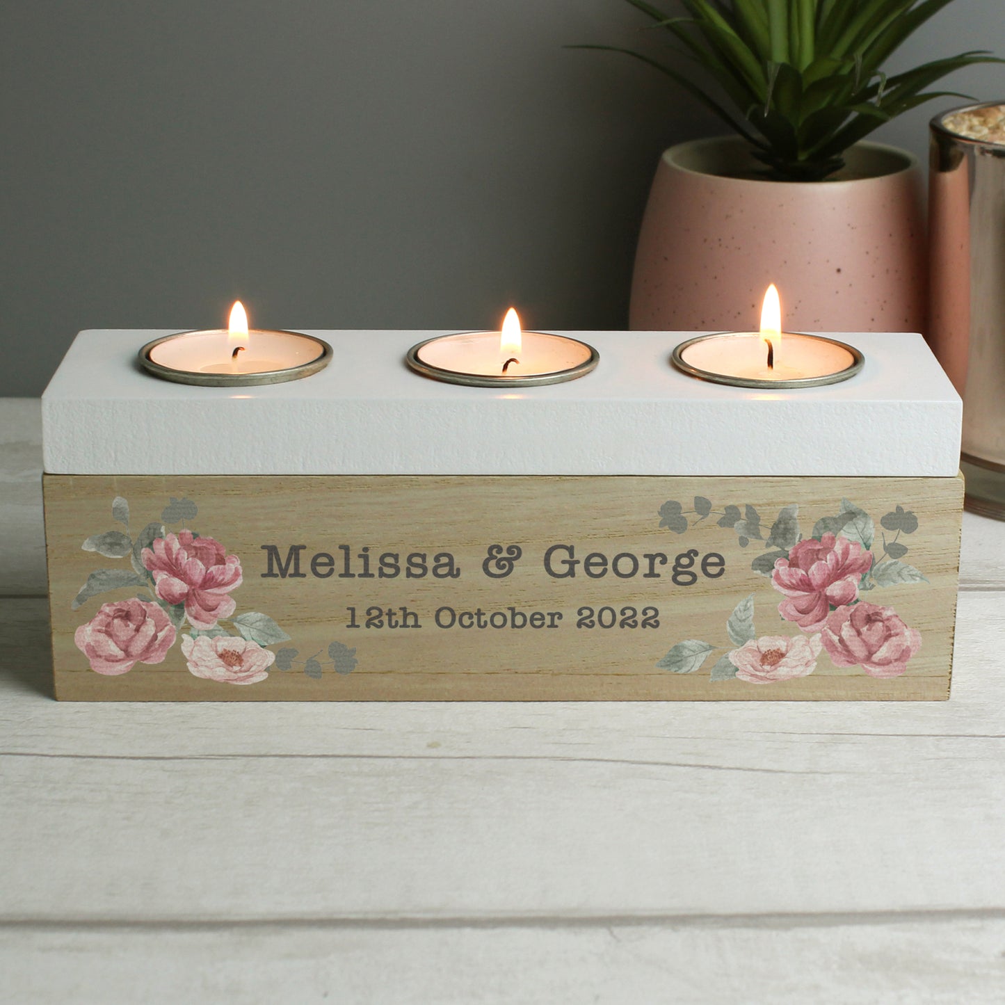 Personalised Mothers Day - Floral Watercolour Triple Tealight Box