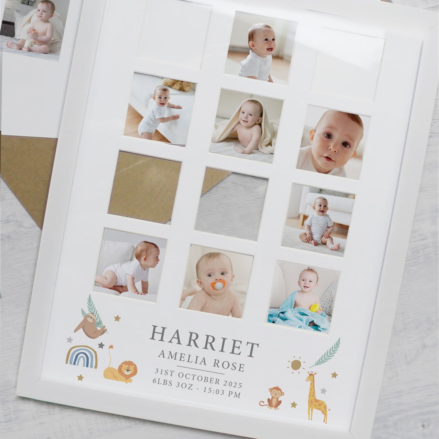 Baby Gift - Personalised Animals White Multi Photo Frame