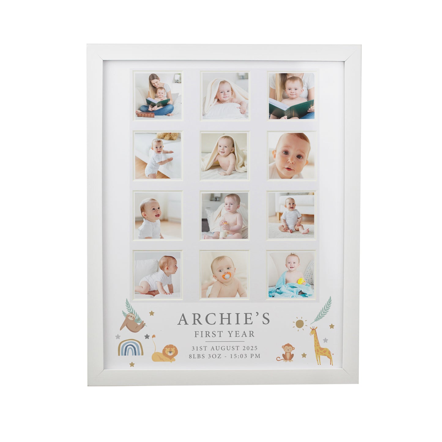Baby Gift - Personalised Animals White Multi Photo Frame