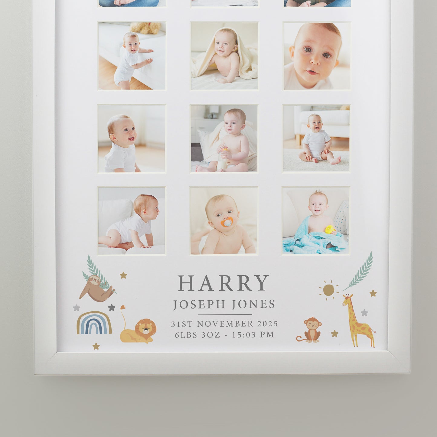 Baby Gift - Personalised Animals White Multi Photo Frame