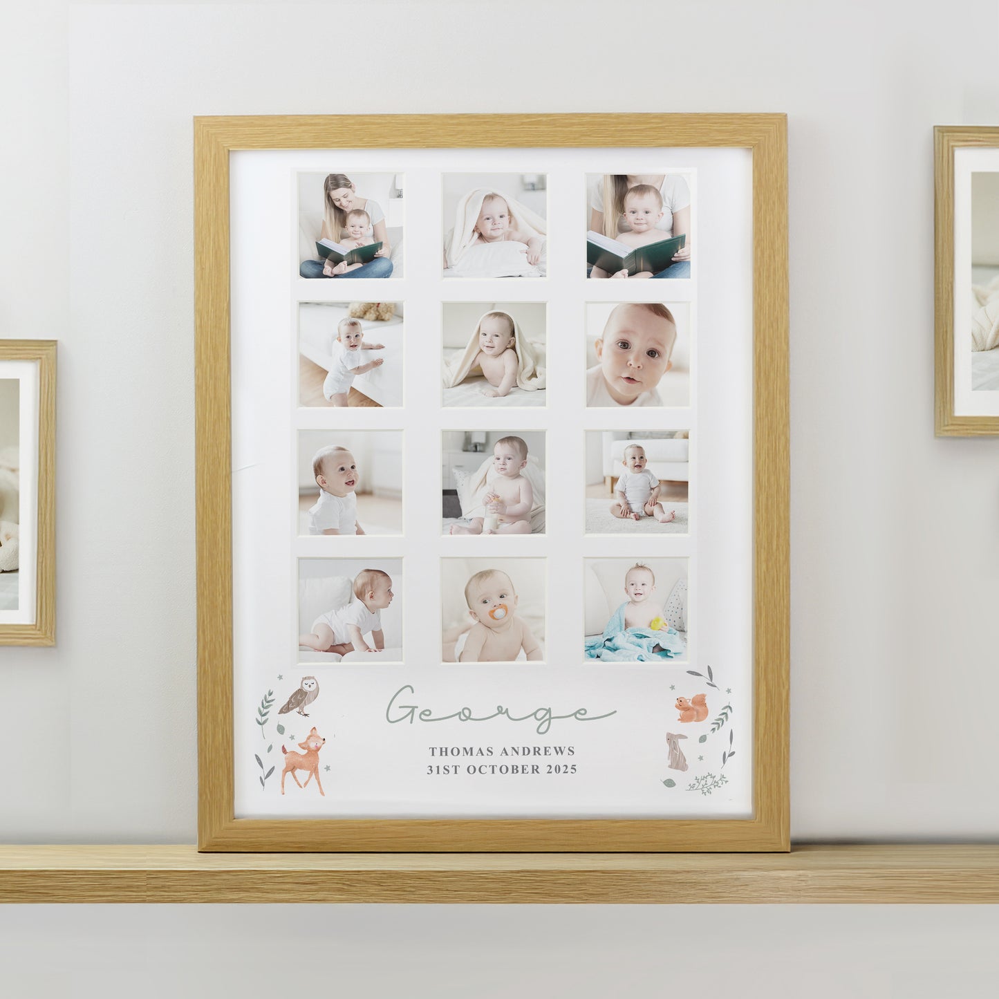 Baby Gift - Personalised Woodland Animal Oak Multi Photo Frame