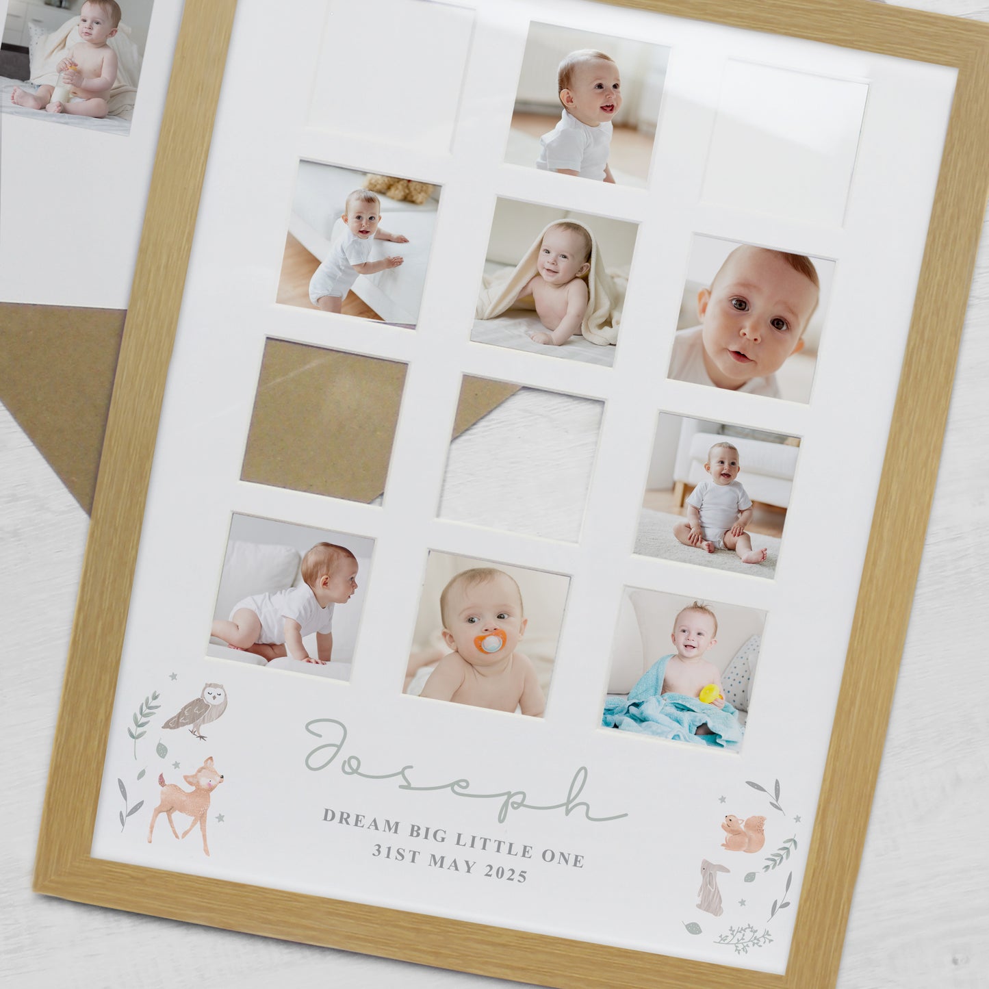 Baby Gift - Personalised Woodland Animal Oak Multi Photo Frame
