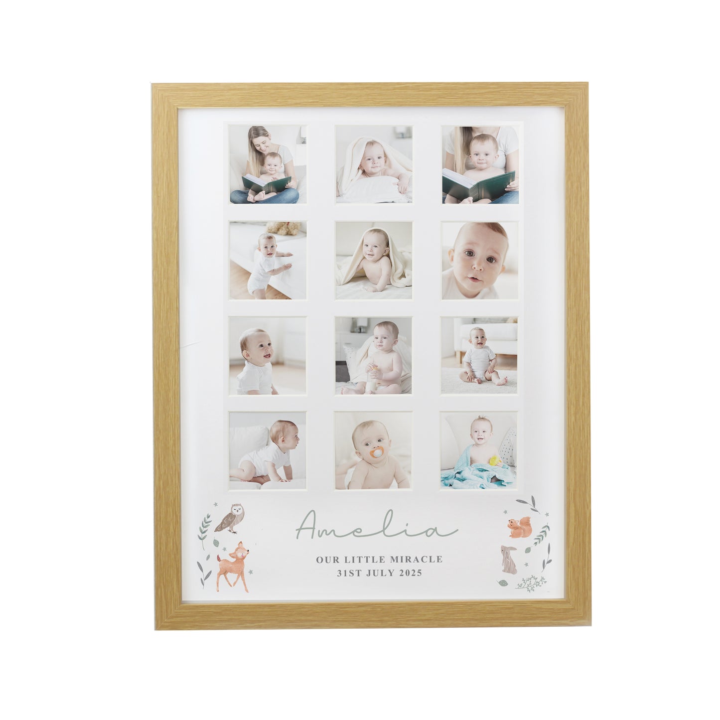Baby Gift - Personalised Woodland Animal Oak Multi Photo Frame