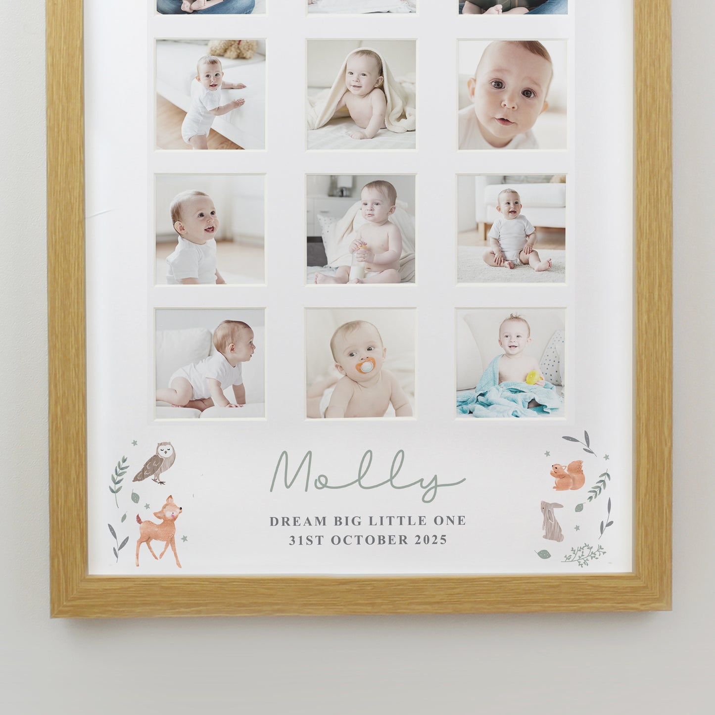 Baby Gift - Personalised Woodland Animal Oak Multi Photo Frame