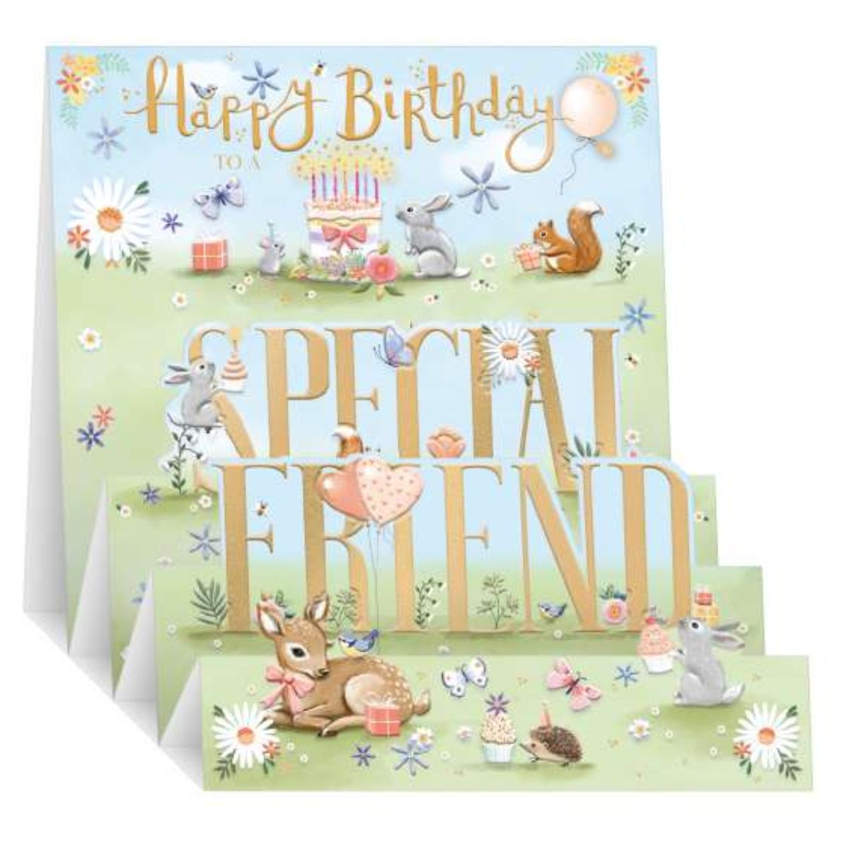 Zig Zag Pop Up Birthday Card - Special Friend Woodland Animals