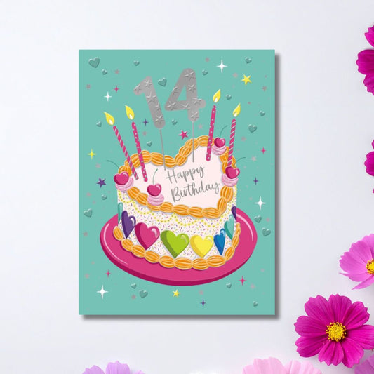 14th Birthday Card - Birthday Cake