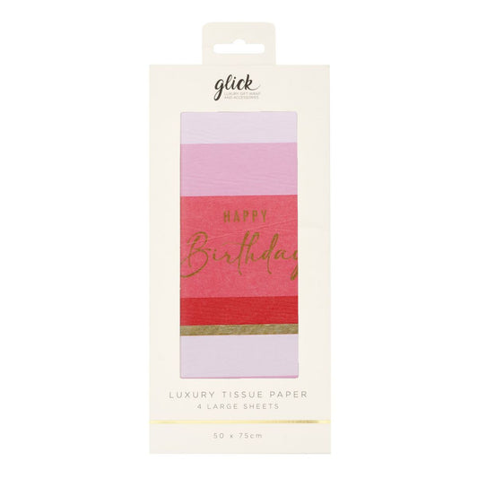 Printed Tissue Paper - Happy Birthday Pink Stripe