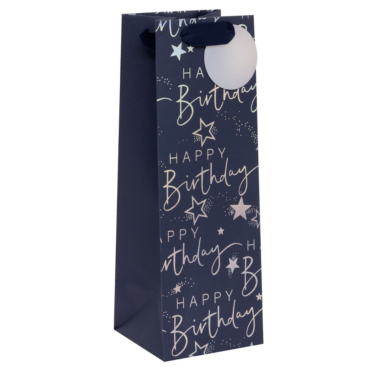 Gift Bottle Bag - Birthday Script Navy