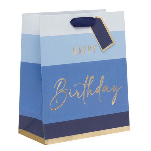 Gift Bag Large - Happy Birthday Blue Stripe