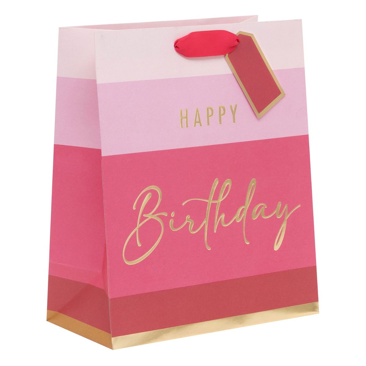 Gift Bag Large - Happy Birthday Stripe Pink