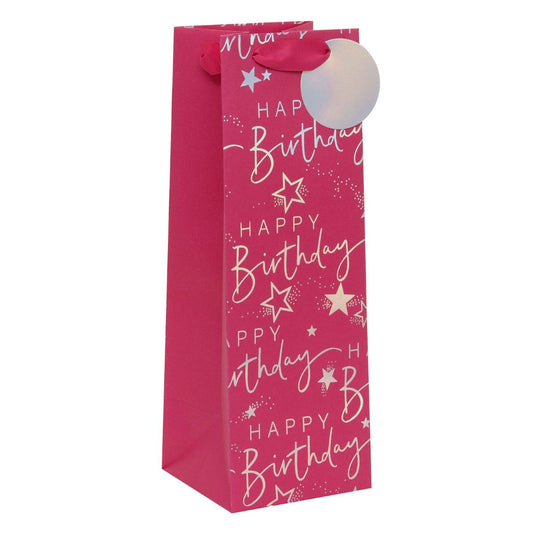 Gift Bottle Bag - Birthday Script Pink