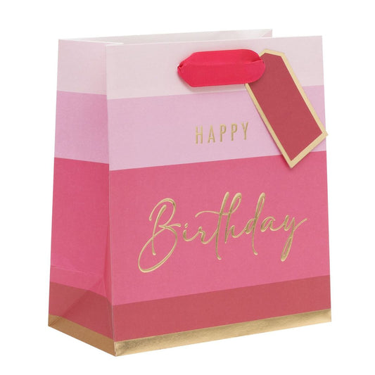 Gift Bag Medium - Happy Birthday Pink Stripe