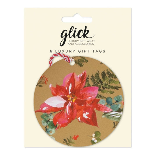 Christmas Tags Multipack - 6 x Poinsettia Gold