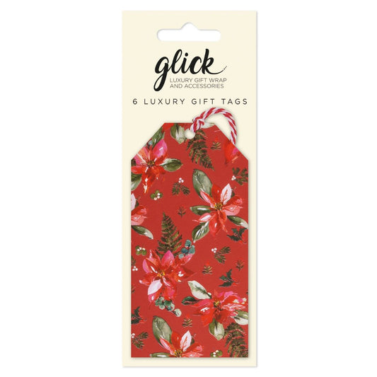 Christmas Tags Multipack - 6 x Poinsettia Red