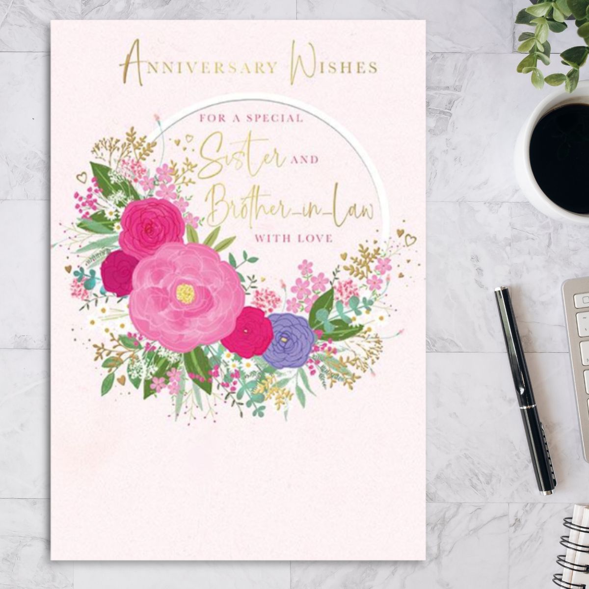 Sister & Brother-In-Law Wedding Anniversary Card - Floral Hoop
