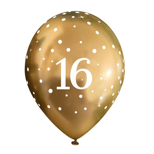 Oaktree Balloons - 6 x 11" 16th Gold Fizz Happy Birthday Latex