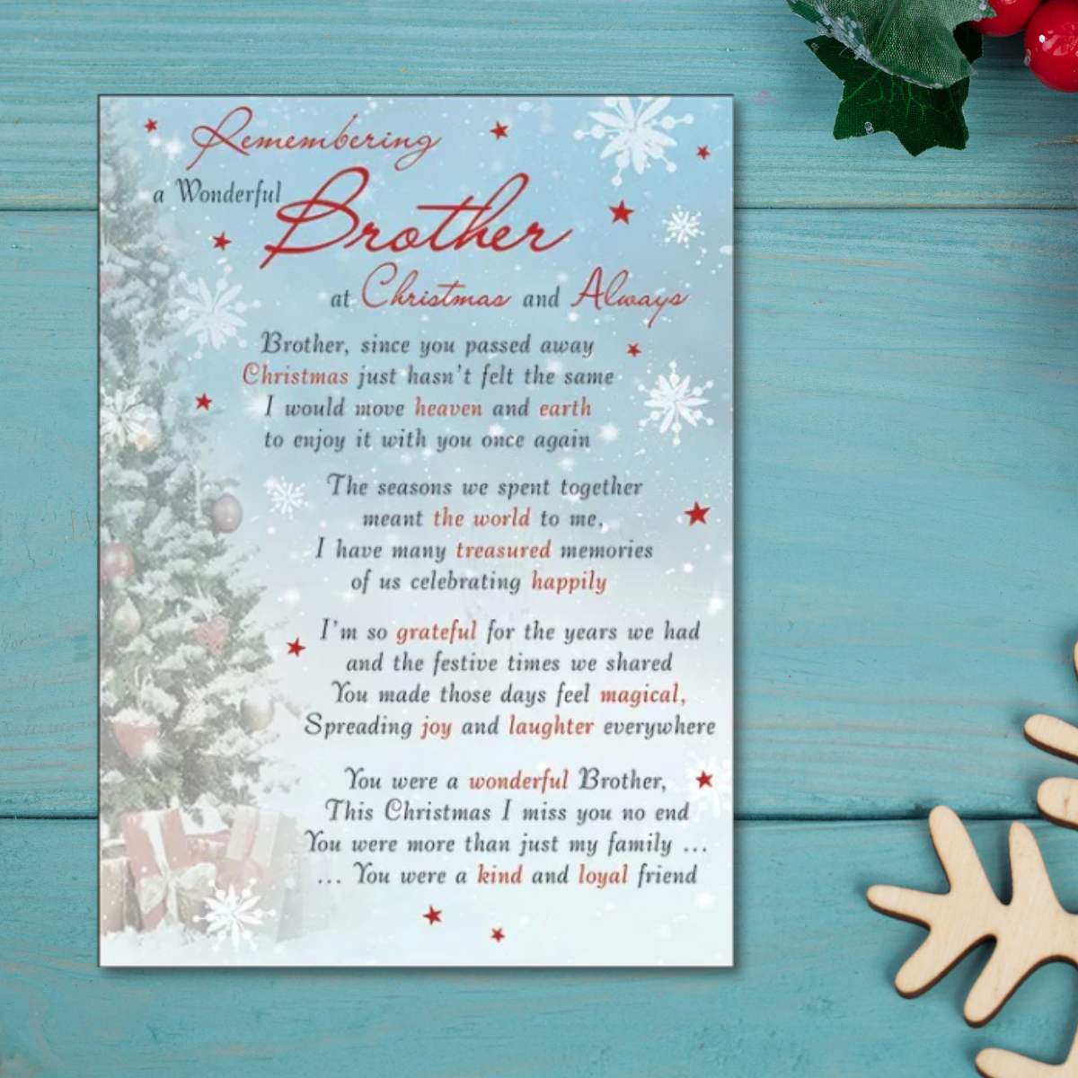 Graveside Card - Remembering A Wonderful Brother At Christmas And Always