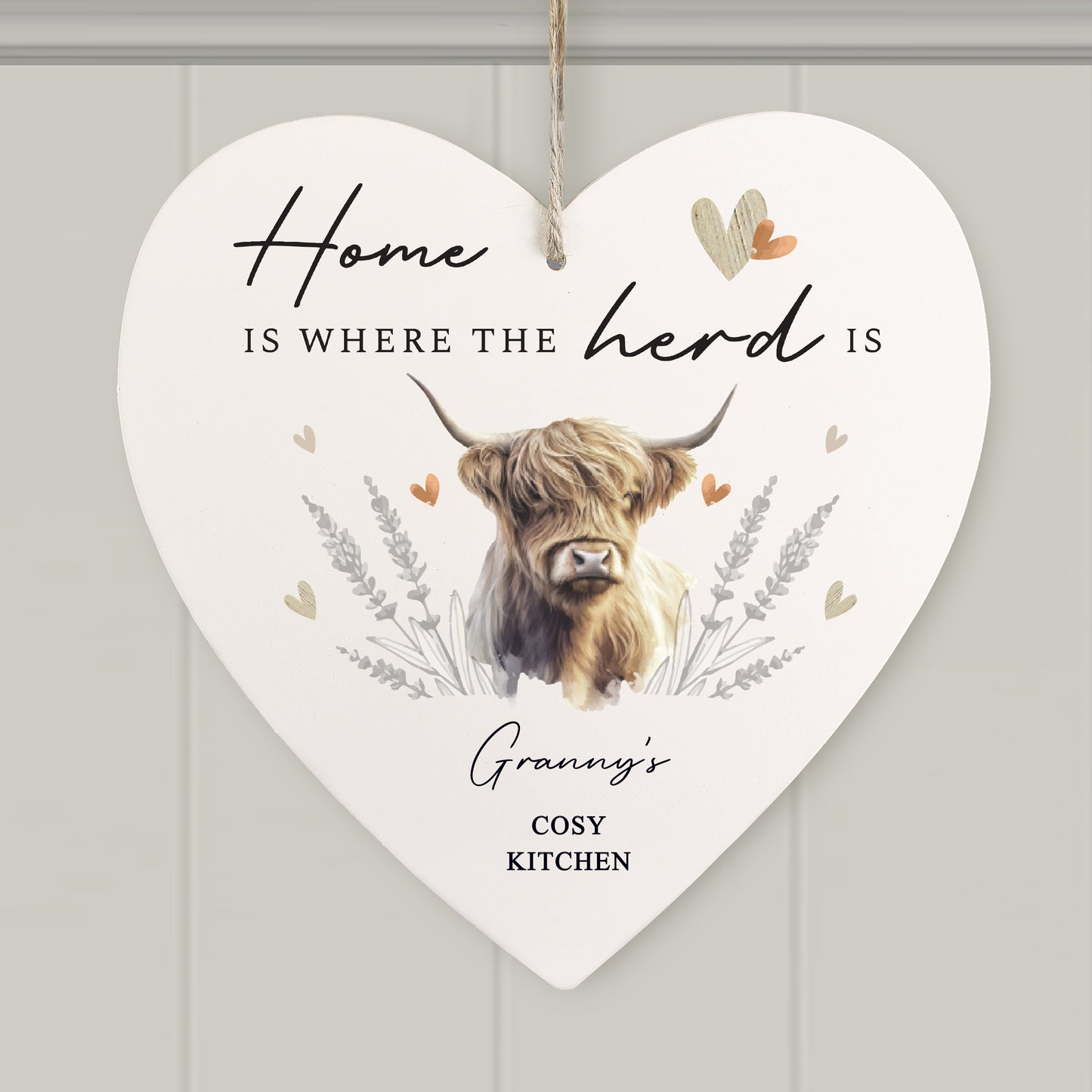 Hanging Heart Highland Cow Decoration