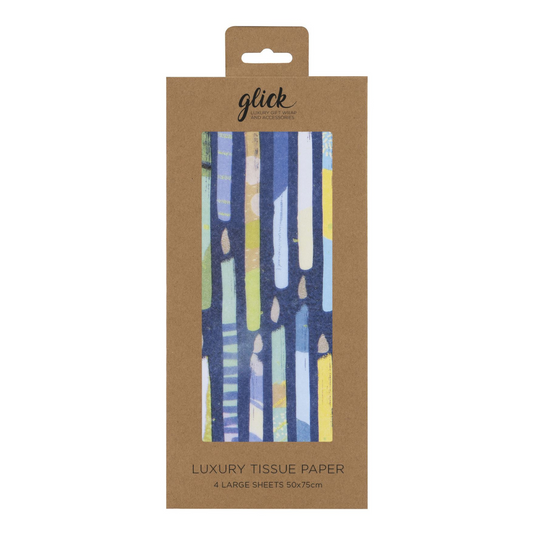 Blue candle themed printed tissue in kraft packaging