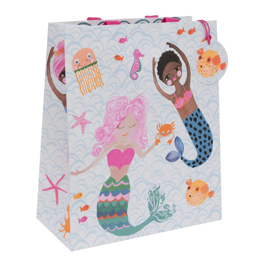 Sketched coloured in mermaids and sea creature gift bag