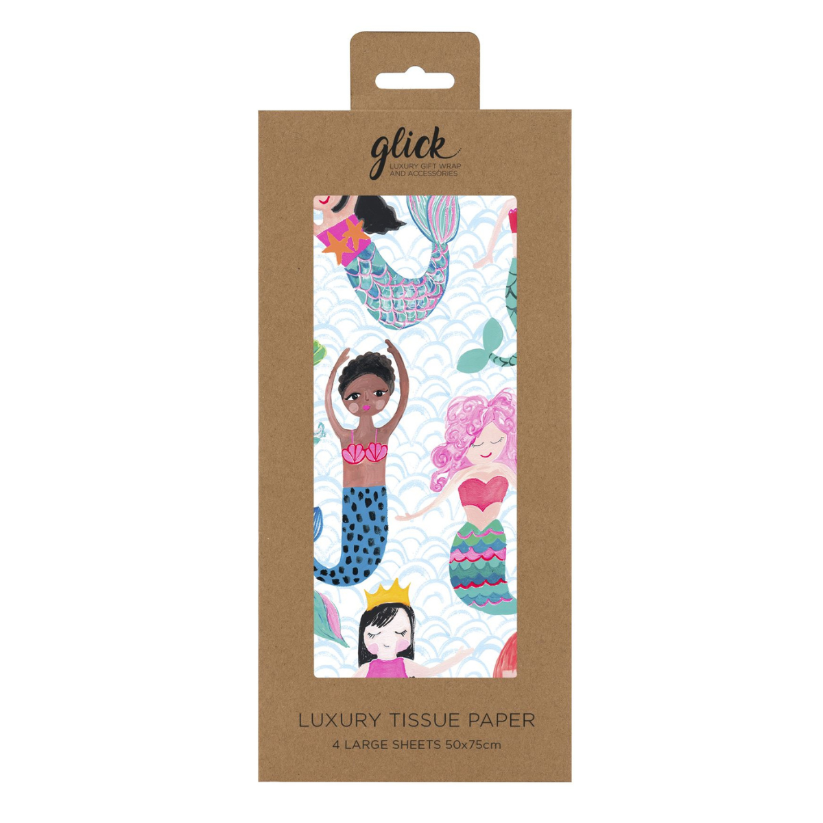 Mermaid sketch tissue paper in kraft packaging