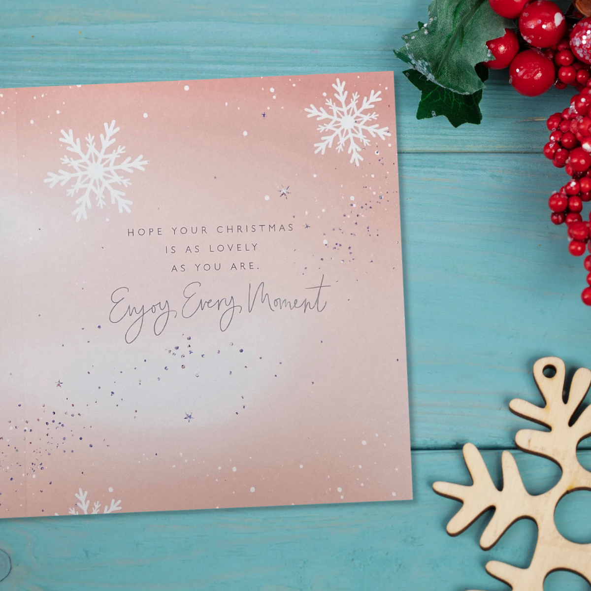 Pink inside with text and snowflakes