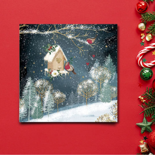 Charity Christmas Cards - 6 x Snowy Birdhouse