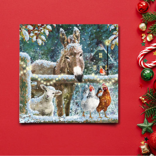 Charity Christmas Cards - 6 x Snowy Farmyard
