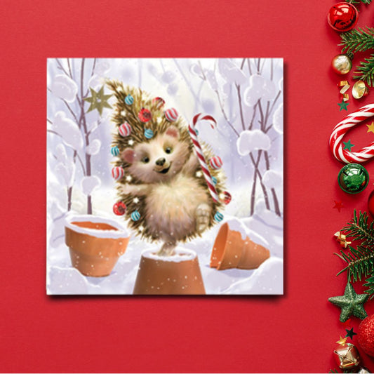 Charity Christmas Cards - 6 x Candy Cane Hedgehog