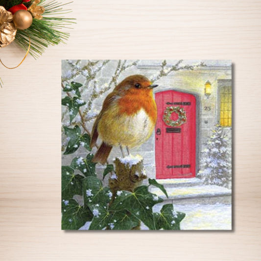 Charity Christmas Cards - 8 x Robins On Snowy Branch