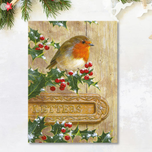 Christmas Charity Cards - 8 x Robin On Snowy Branch