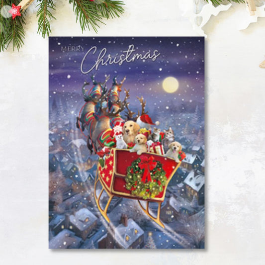 Christmas Charity Cards - 8 x Christmas Sleigh Puppies