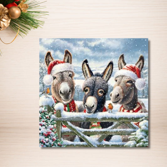 Charity Christmas Cards - 8 x Three Donkeys