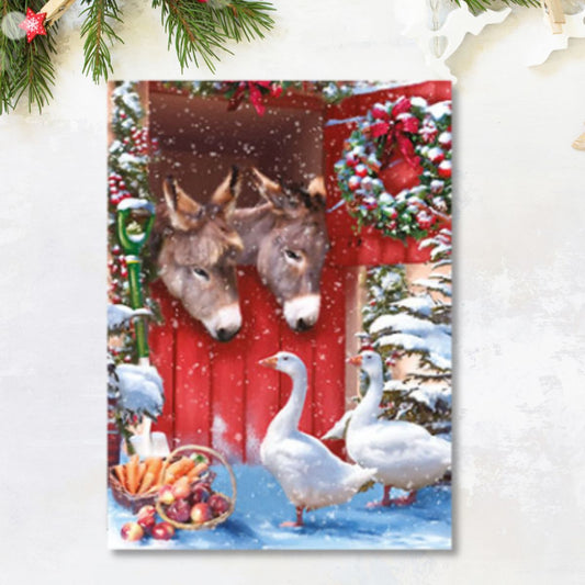 Christmas Charity Cards - 8 x Donkeys & Geese