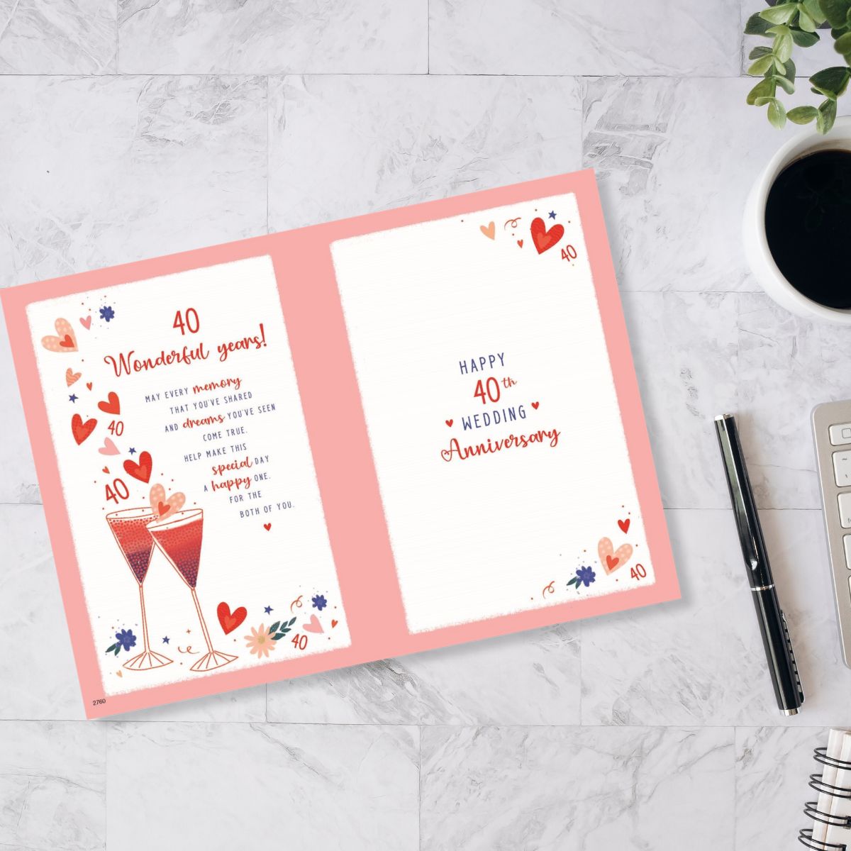 Ruby Wedding Anniversary Card - 40th Red Hearts