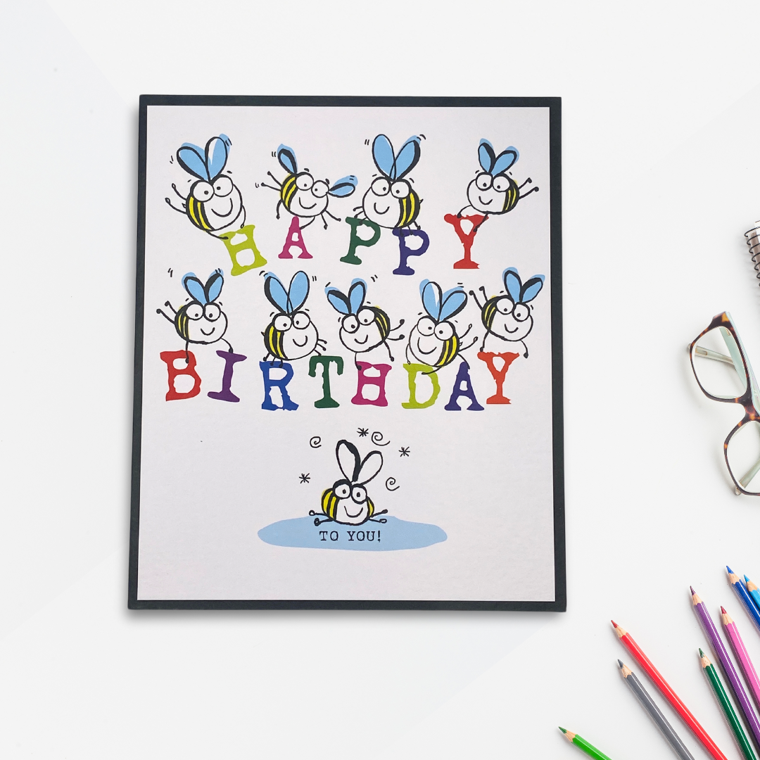 Doodle Birthday Card - Happy Birthday Bees