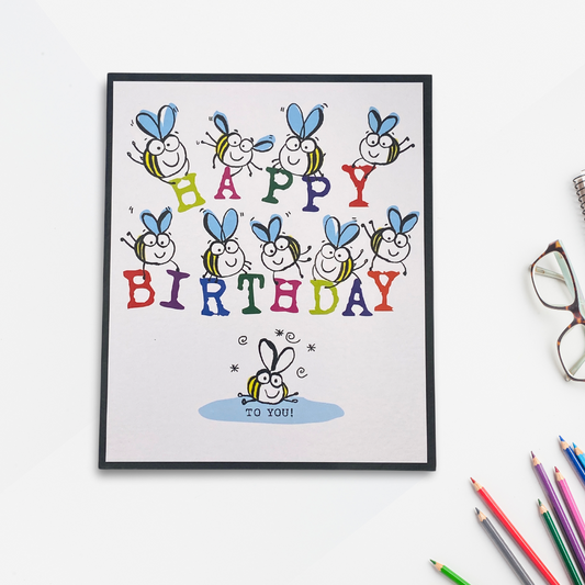 Doodle Birthday Card - Happy Birthday Bees