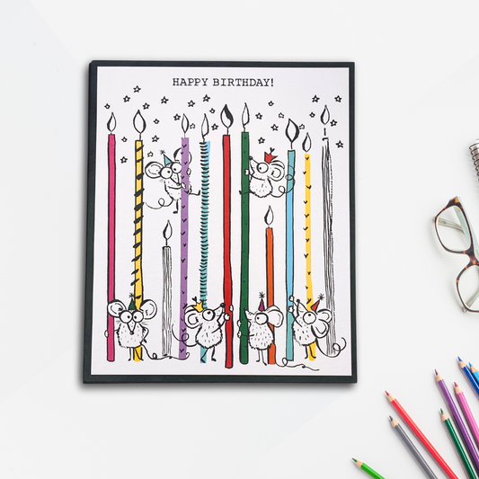 Doodle Birthday Card - Birthday Mice & Candles