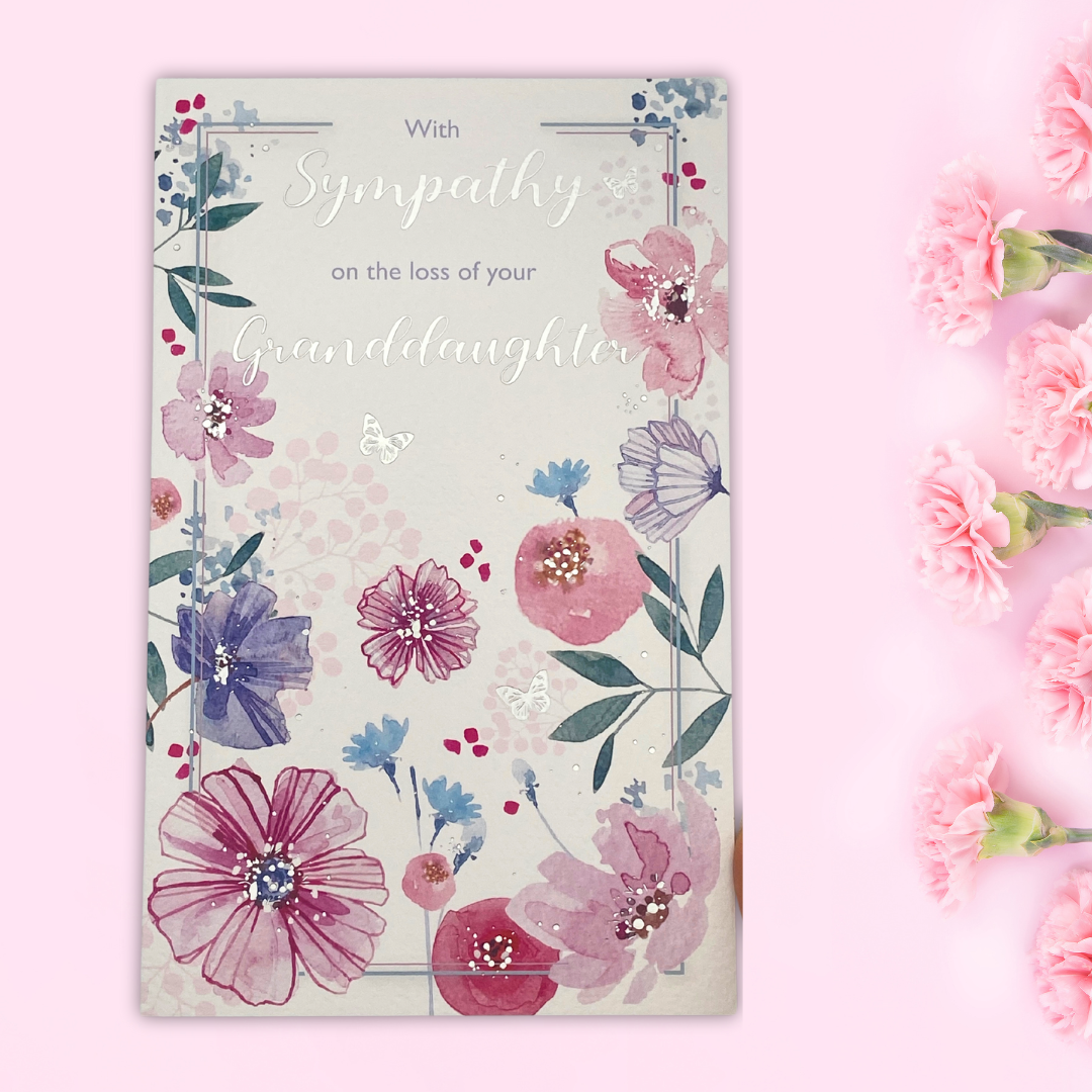 Sympathy Card Loss Of Granddaughter - Pink Floral Border