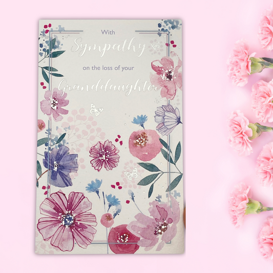 Sympathy Card Loss Of Granddaughter - Pink Floral Border