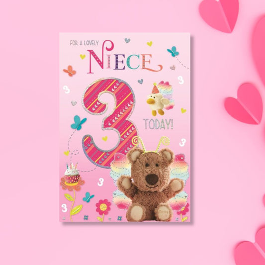 Niece 3rd Birthday Card - Barley Bear